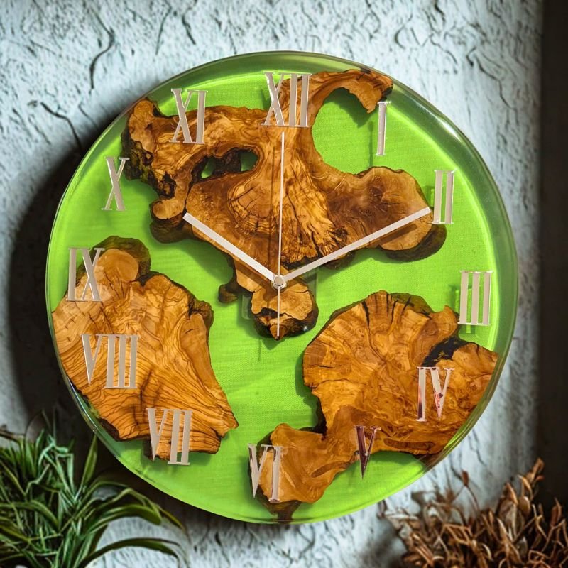 Reloj de madera de olivo y resina 35 cm