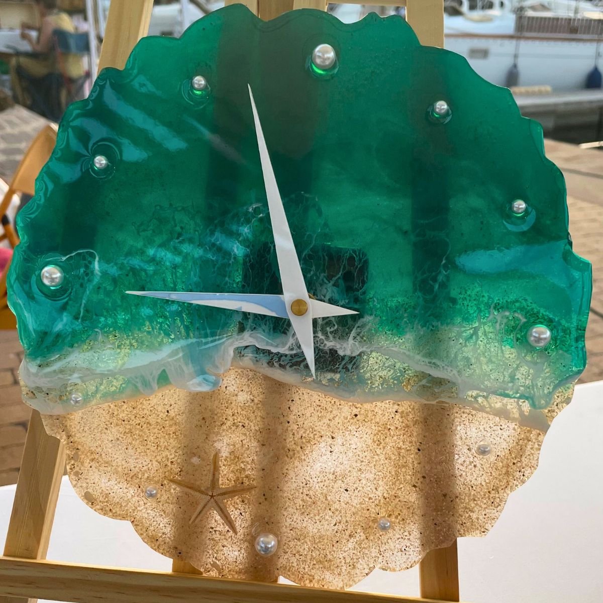 reloj de pared mar caribe hecho en resina artesanal